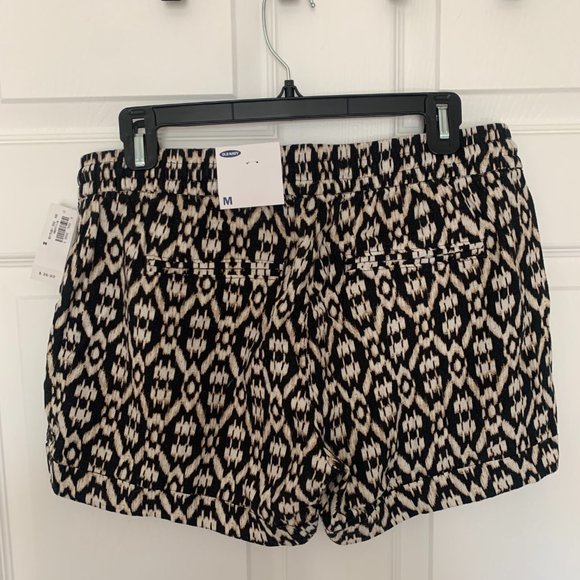 NWT OLD NAVY Linen Shorts Pull On Drawstring Ikat Print Neutral Size MEDIUM - Picture 2 of 4
